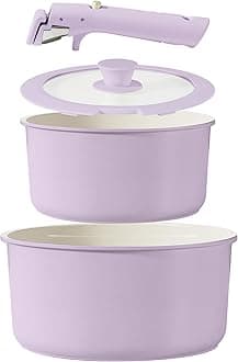 CAROTEPots and Pans Set Non Stick, Cookware Sets, 15pcs Kitchen Set, Oven/Fridge Safe, Space Saving Pots Set, Nonstick Set with Versatile Removable/Detachable Handle, Induction RV Set, Purple