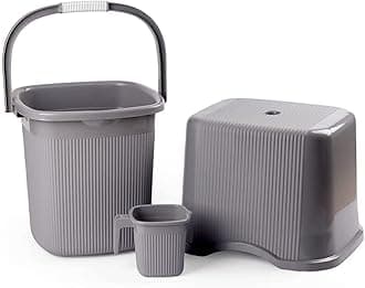 Nayasa Rimmy Strong Plastic Bucket, Mug and Stool Set (3pc Set)| Bathroom Set | (Grey 25 Liter bucket, 1.5ltr Mug, a Stool)