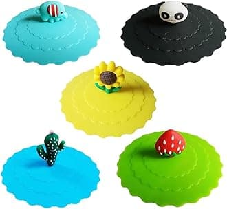 5pcs Cute Silicone Mug Lid Cover,Colorful Anti-Dust Silicone Glass Cup/Coffee Cup/Wine Glass Cover Reusable, Food Grade Drink Cup Cover for Hot and Cold Water Outdoors and Indoors