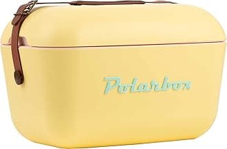Polarbox 20L Classic Cooler Box with Leather Strap, Yellow & Cyan | Rigid Thermal Insulated Ice Box for Beach, ice cooler box for Picnic & Party | Convertible Lid & Polypropylene Insulation