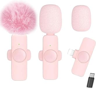 2 Pack Professional Wireless Lavalier Microphone foriPhone 17/16/15 Android Phone, Lapel Mics Plug-Play Clip on Lapel Mic for YouTube, Recording, Vlog, Facebook Live