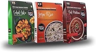 Sita Ram Diwan Chand Ready to Eat Cooked Aaloo | Jeera Rice | Dal Makhani 300 Gram Each| No Preservatives | No Artificial Flavors | 100% Natural Ingredients & Vegetarian | Tasty Snacks - Pack of 3