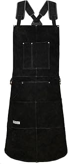 LeaSeek Leather Welding Apron,Heat & Flame-Resistant Heavy Duty Work Apron with 6 Pockets
