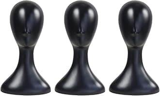16 Inch Studio Limited Professional Plastic Mannequin Head Durable Women Model Wig Head Stand Torso Styling Making Display Holder with Jack for Wigs, Hat, Mask, Headdress, Necklace (Black, 3 Pack)