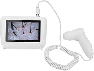 Skin Hair Analyser,5 in 50X/200xLens LCD Digital Microscope Rechargeable Portable Scalp Detector Scanner Professional Scalp Hair Follicle Oil Moisture Magnifying Detector Skin Pigment Tester,US
