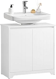 SoBuy BZR108-II-W, Under Sink Cabinet Bathroom Vanity Unit Bathroom Storage Cabinet with 2 Doors, Suitable for Pedestal Sinks