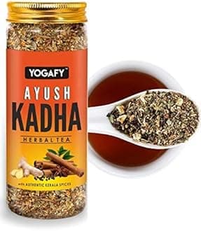 YOGAFY - Ayush Kadha - 100 G | For Cough and Cold Relief | Immune Support | Caffeine Free - Leaf Based - Gluten Free - Non-Bitter | Pet Jar