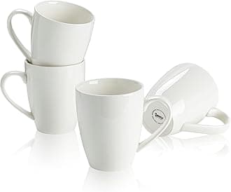 Sweese 601.401 Porcelain Mugs - 16 Ounce (Top to the Rim) for Coffee, Tea, Cocoa, Set of 4, White