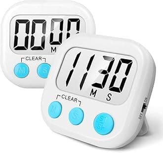 2 Pack Digital Kitchen Timer for Cooking Big Digits Loud Alarm Magnetic Backing Stand Cooking Timers for Baking White