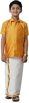RAMRAJ COTTON Boys Silk Cotton Shirt With Adjustable Dhoti Perfect For Ceremonies| Festivals| And Special Occasions