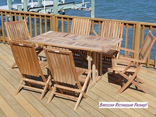 Windsor's Premium Grade A Teak Barcelona 59" x 31" Rectangular Dropleaf Table w/6 Folding Chairs,5 Yr Wrnty. World's Best Outdoor Furniture! Teak Lasts A Lifetime! Assembled