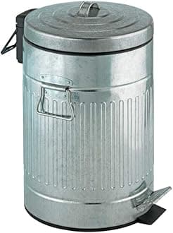 WENKO Step Trash Can with Lid and Pedal, Retro Metal Garbage Bin, for Bathroom, Kitchen, Office, Soft Close, 3 Gallon, 10 x 16.5 x 10 in, Gray