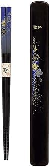 Tanaka Hashi-ten Tanaka-Hashiten Box, Hanayuzen, Dark Blue Design 22.5cm long chopsticks, Hardwood