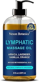 Lymphatic Drainage Massage Oil for Massage Therapy 8 fl oz - Refreshing and Relaxing - Natural Oils with Arnica, Vanilla and Lavender Oil - for Men and Women - Nexon Botanics