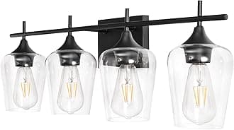 Vanity Lights Fixtures, Zicbol 4 Light Bathroom Light, Black Wall Light with Clear Glass Shade, Modern Bathroom Wall Sconce Lighting for Bath, Living Room, Bedroom, Stairs, Gallery, Restaurant