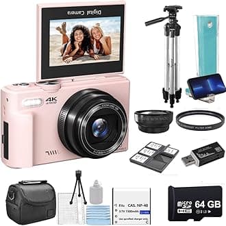 Acuvar 4K Digital Camera 64MP Creator Kit with 50" Tripod, Wide Angle & Macro Lens, 180° Flip Screen, WiFi, 16X Zoom, 64GB Card