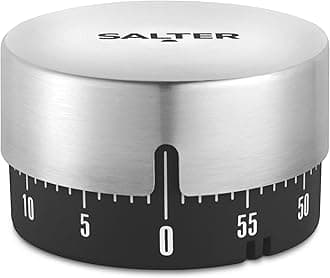 Salter Mechanical Kitchen Timer – 60 Minute Countdown Egg Timer, Twist To Use, Clockwork Mechanism, Easy Read Countdown Markers, Soft Touch Dial, Stainless Steel, For Cooking, Fitness & Studying