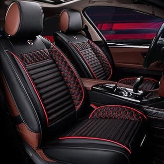 Custom Car Seat Covers Fit for Veracruz 2007-2012 5-Seat Full Set All Weather PU Leather Front Rear Seat Protector with Waterproof Airbag Standard Edition Black Red