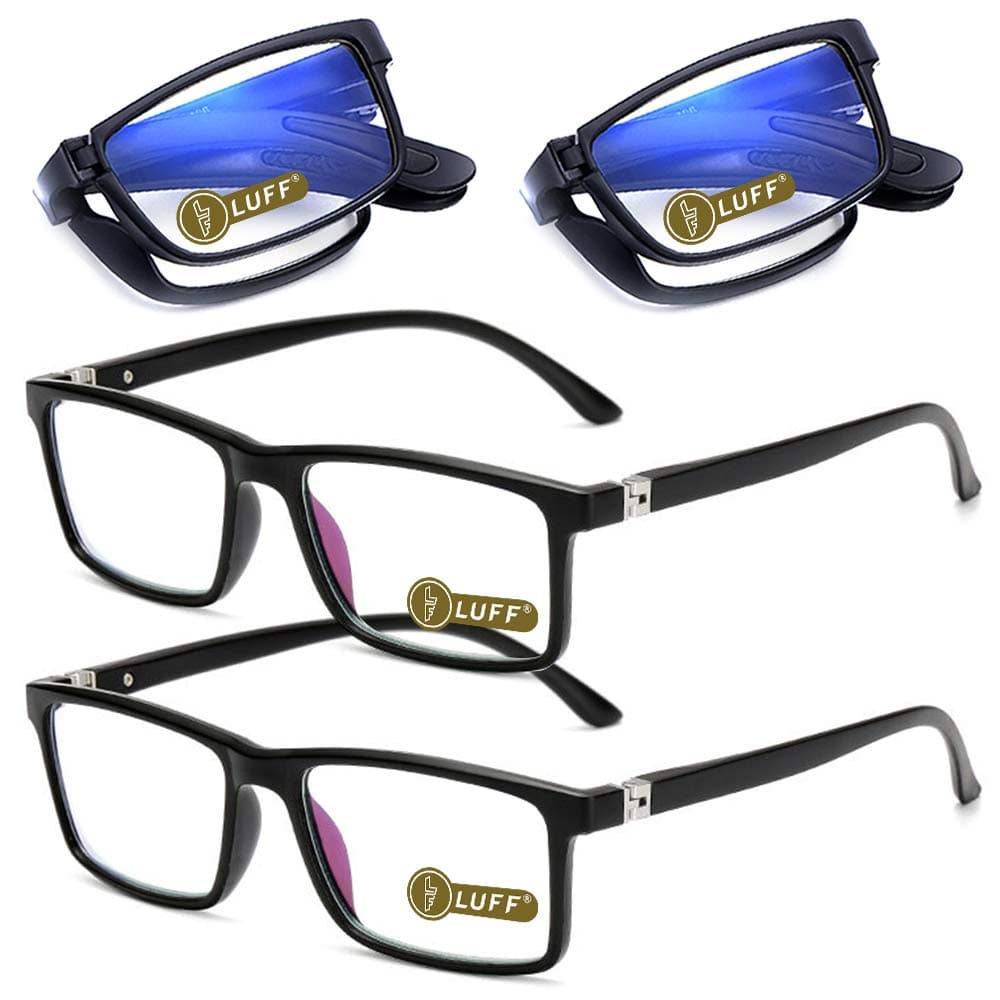 LUFFReading Glasses blue light blocking 4 Pairs Folding spring hinge Readers Women Men