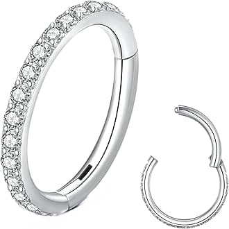 Clear CZ Nose Rings Hoop 316L Surgical Steel Cartilage Earrings Conch Daith Helix Rook Tragus Lobe Snug Body Piercing Jewelry 20G 18G 16G Stainless Steel Hinged Segment Rings Lip Rings