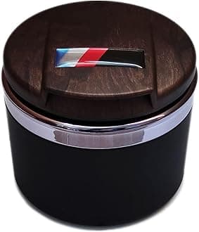 Car Ashtray for BMW 1/3/5/7 Series and X1/X3/X5/X6, with LED Light and Lid, Detachable and Portable (Wood Grain)