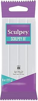 Sculpey III Polymer Oven-Bake Clay, White, Non Toxic, 8 oz. bar, great for modeling, sculpting, holiday, DIY, mixed media and school projects. Great for kids and beginners!