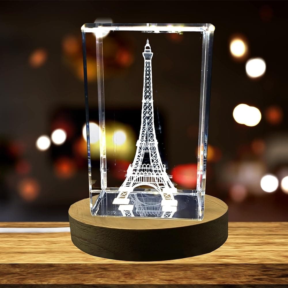 Eiffel Tower 3D Engraved Crystal Keepsake Souvenir (Medium)