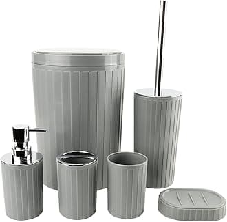 IMAVO Bathroom Accessories Set,Grey Bathroom Set,9 Pieces Bathroom Accessory Set,Qtip Holders,Trash Can for Bathroom Décor and Home Gifts