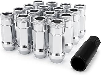 EZAccessory 14x1.5 Extended Tuner Lug Nuts 20 Pcs+Key Chrome Racing Open End for Dodge Charger 05-25 Dodge Challenger 08-24 Chevy Camaro 10-25 Ford Mustang 15-25