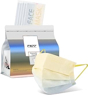 FWPP Disposable Face Masks Wide Flat Earloop Individually wrapped 3 layer Spunlace Non-woven Fabric Yellow Grey Gradient 50pcs