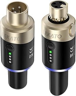 LEKATO 5.8GHz XLR Wireless Microphone Transmitter Receiver,XLR Microphone System Plug-on Rechargeable Mic Set for Dynamic Microphones, Audio Mixer, DSLR Camera, PA System