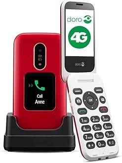 Doro 6880 4G Unlocked Flip Mobile Phone for Seniors with Talking Number Keys, External Display, Assistance Button and Charging Cradle (Red) [UK and Irish Version]