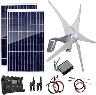 600 Watts Wind Solar Powered System(Hybrid System Kit): 1pc 12V/24V 400W Wind Generator + 2pcs 100W Polycrystalline Solar Panel + solar controller+wind controller+Accessories