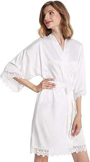 AW BRIDALWomen's Silk Robe Satin Robe with Lace Trim, Bridal Party Robe Bridesmaid Robes Bride Robe for Wedding Day, S-XL