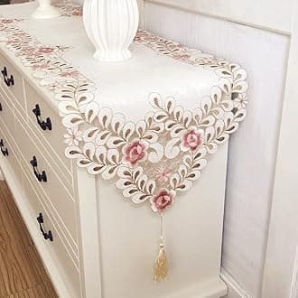 Classic Flowers Dining Table Runner Embroidery Tassel Floral Lace Table Runners for Home Dining Table Decoration