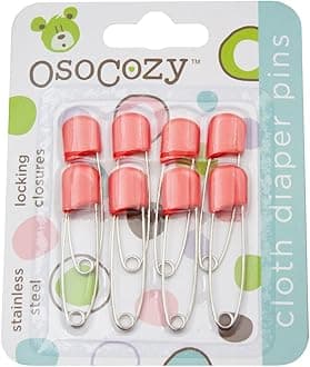 OsoCozy Diaper Pins - {Red} - Sturdy, Stainless Steel Diaper Pins 8 Pack