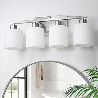 CANMEIJIA 4-Light Bathroom Vanity Light Fixtures with Brushed Nickel, Modern Vanity Lighting for Bedroom Living Room, Vanity Lights with Milky White Glass Shades, E26 Socket, Bulbs Not Included