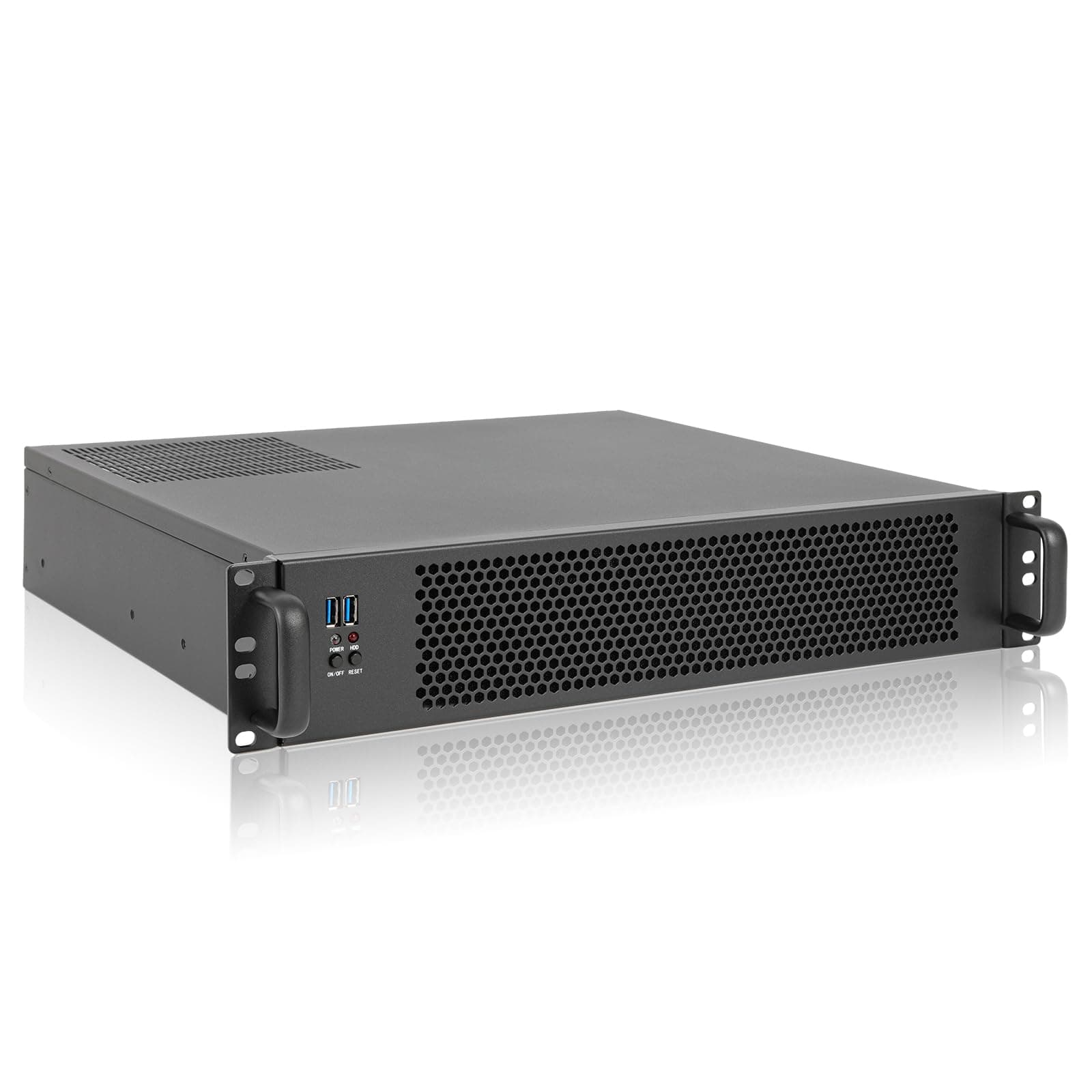 RackChoice MicroATX/Mini-ITX 2U Rackmount Server Chassis max 7x3.5 Bay / USB3.0 with 2.0 Adapter Support ATX PSU Either top or Side Cooling Depth 15.7" Black