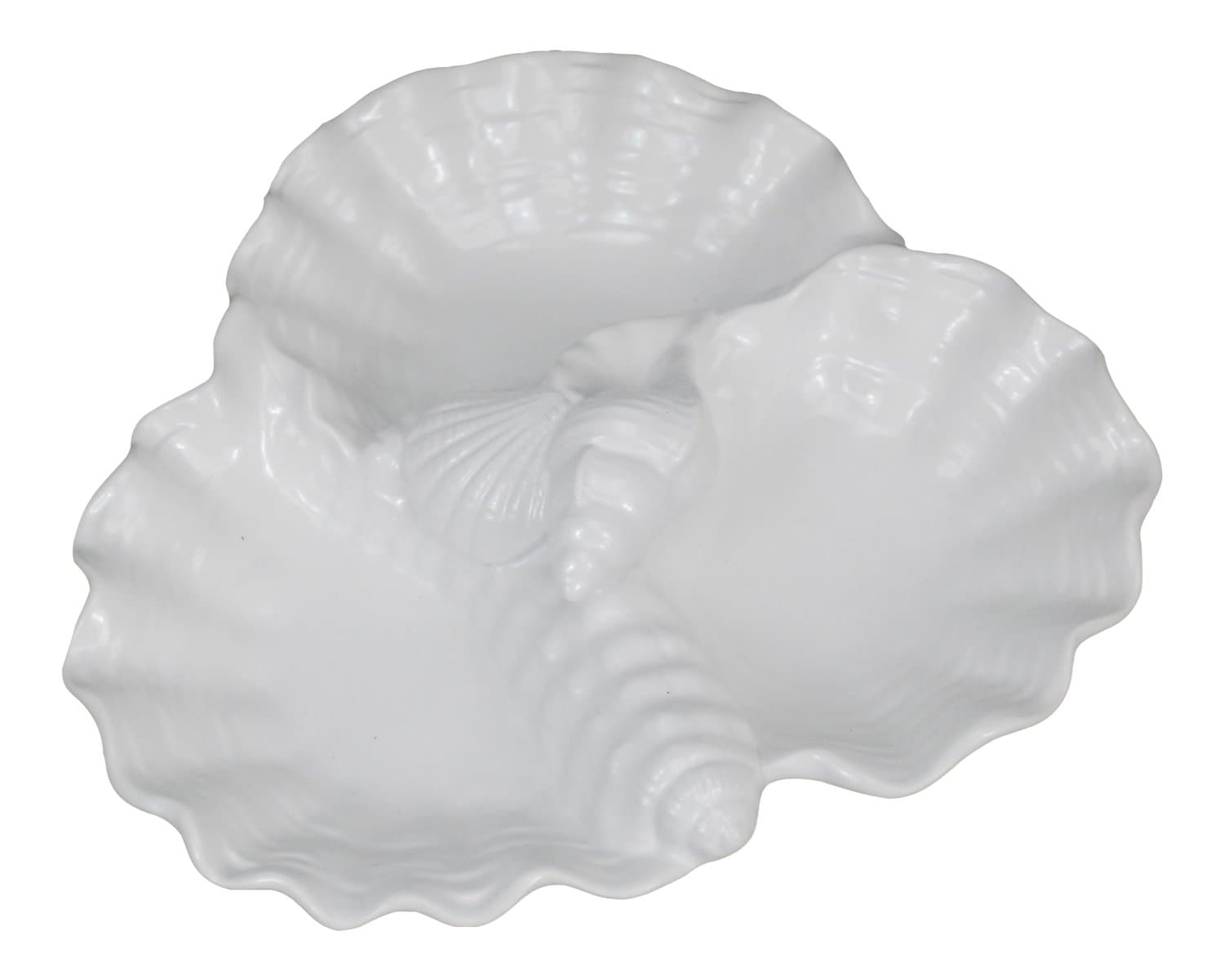 Drew Derose Triple Shell White Ceramic Appetizer Serving Dish