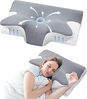 ComRola Cervical Neck Pillow, Contour Memory Foam Pillows for Neck and Shoulder Pain, Orthopedic Ergonomic Bed Pillow for Side Back Stomach Sleepers with Pillowcase Grey