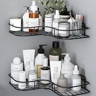 Oslen Metal Multipurpose Bathroom/Kitchen Corner Storage Organizer Wall Mounted Rack Shelf Shower Caddy (No Drilling - Shelf Adhesive) Bathroom Accessories Storage Rack (Black, Pack of 1)