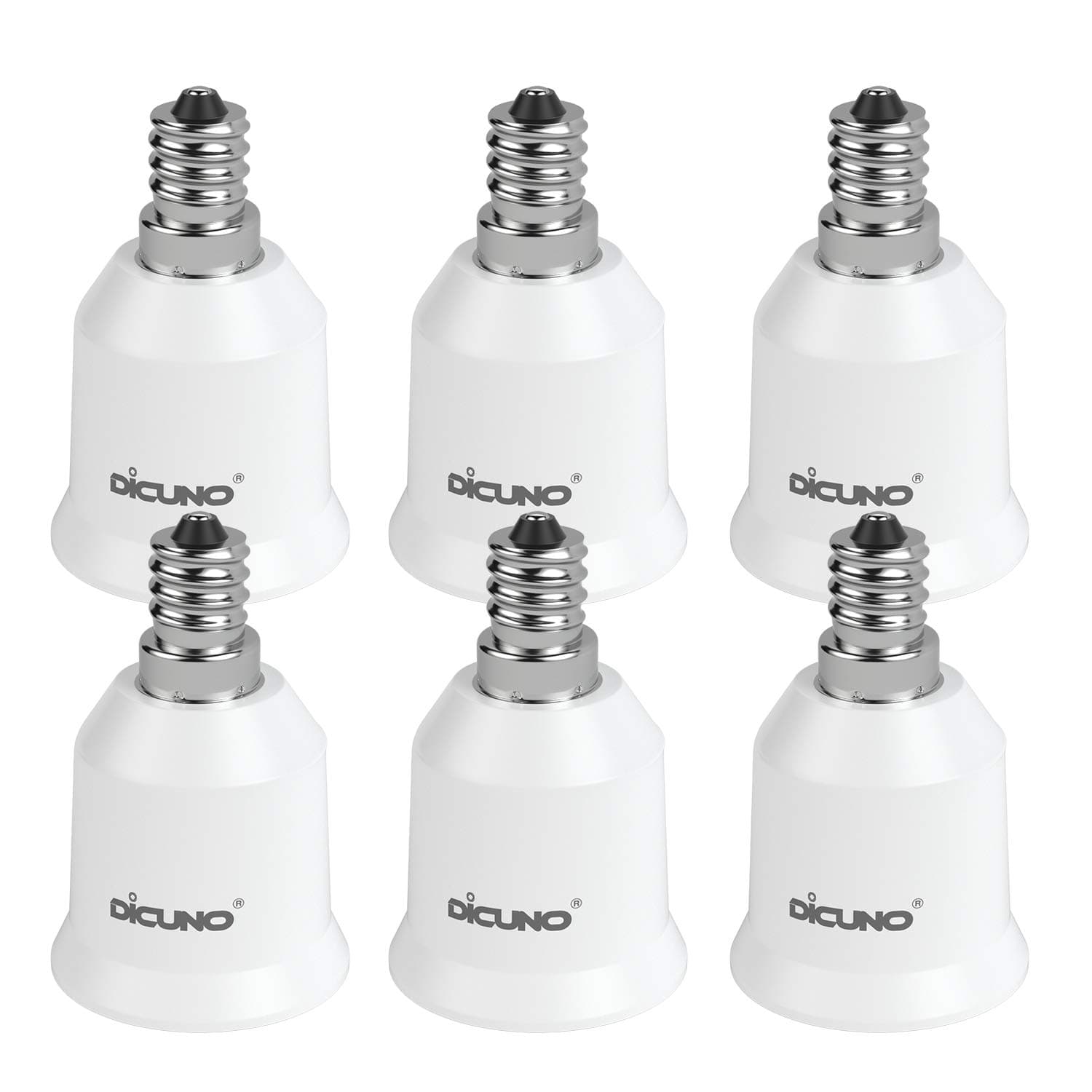 E12 to E26 Socket Adapter, Candelabra E12 to Medium (Standard) E26 Socket Converter, LED Light Bulb Converter, 200W Max, 200℃ Heat Resistant, 6-Pack