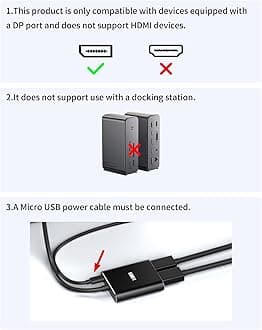 Displayport to Dual DisplayPort Splitter Adapter,4K60Hz MST Displayport hub 1 in 2 Out Display Port for Dual Monitors,DP1.4 Display Port Splitter for Desktop, Laptop,Extend Display