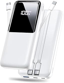 CFIAI Portable Charger Power Bank - 20000mAh Fast Charging Portable Battery Pack with Built in USB-C(22.5W) and iOS(20W) Output Cables Compatible with iPhone Android Samsung Phone etc, White
