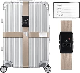 Veki Cross Luggage Straps Set TSA Approved with Lock Adjustable Travel Suitcase Belts Suitcase Tags with Name ID Card Packing Straps for Suitcases Strap Travel Accessories (Khaki 1pcs)