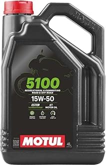 Motul 5100 4T 15W-50 Motorcycle Oil - Technosynthese Semi-Synthetic with Ester - API SP JASO MA2 Wet Clutch Safe - Heavy Duty Engine and Gearbox Protection for Street ATV UTV Adventure Bike 4 L