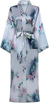 DandyChic Women's Long Floral Satin Robes Imitation Silk Sleepwear Bridal Dressing Gown for Bridesmaid Nightgown