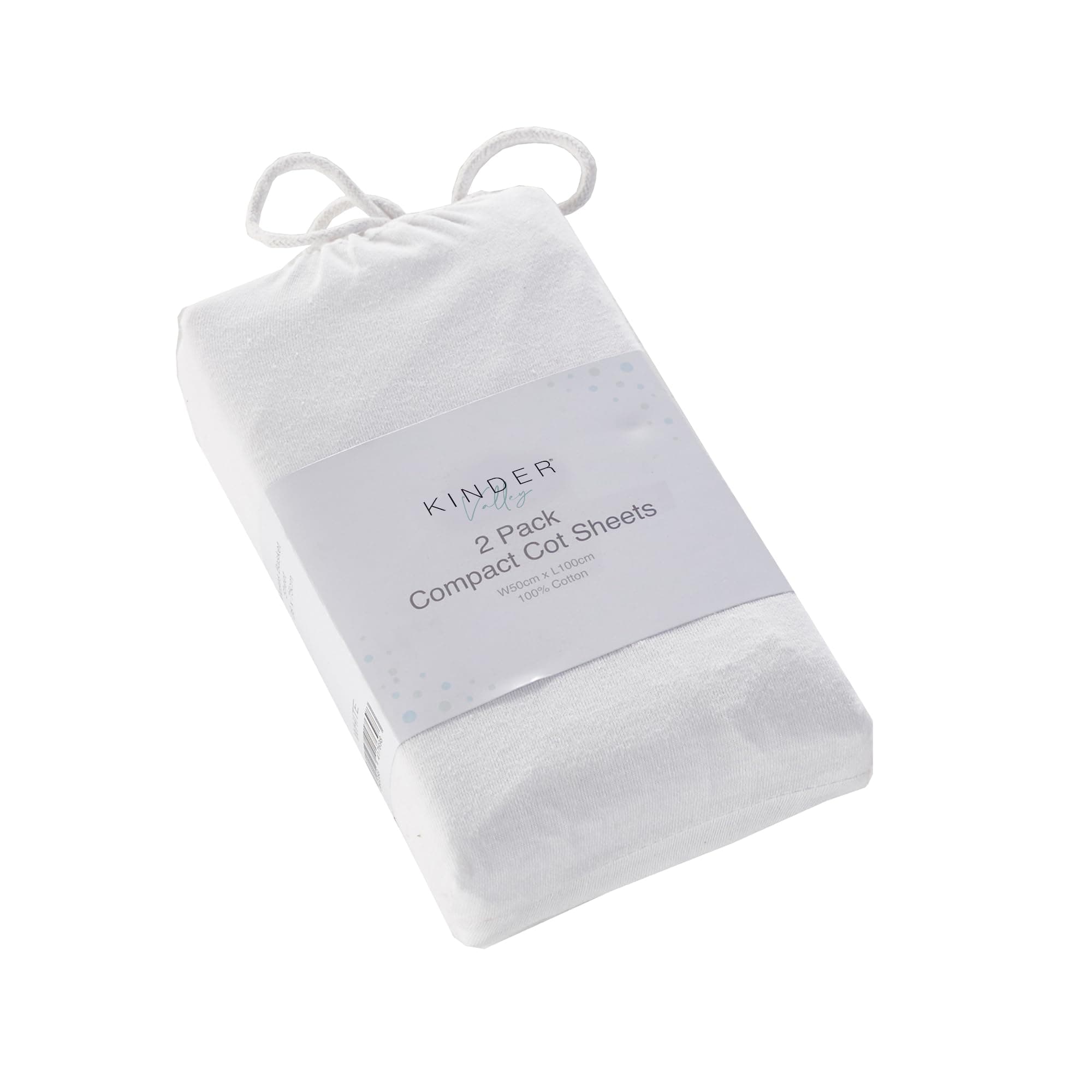 Kinder Valley 2 Pack Soft Polycotton Spacesaver Compact Cot Fitted Sheets 100cm x 50cm (White)