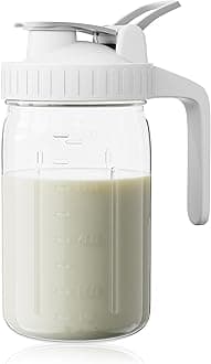 Breast Milk Pitcher, Mason Jar 32 oz, Heavy Duty Wide Mouth Jar with White Flip Cap Lid and Pour Spout, Airtight Seal for Freshness and Convenience, Formula Pitcher Great for Cold Beverages