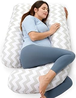 MomcozyU Shaped Pregnancy Pillows with Cotton Removable Cover, 57 Inch Maternity Pillow Full Body Support, Must Have for Pregnant Women, Geometric PatternOEKO-TEX STANDARD 100